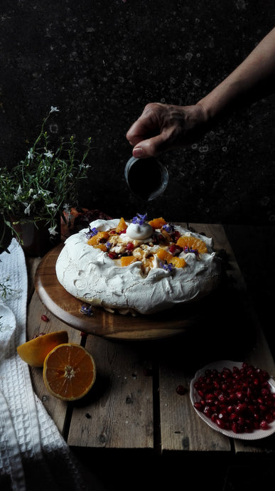 Recipe: 6 Ingredient Vegan Pavlova with Orange Blossom Cream Cheese and Pomegranate Molasses