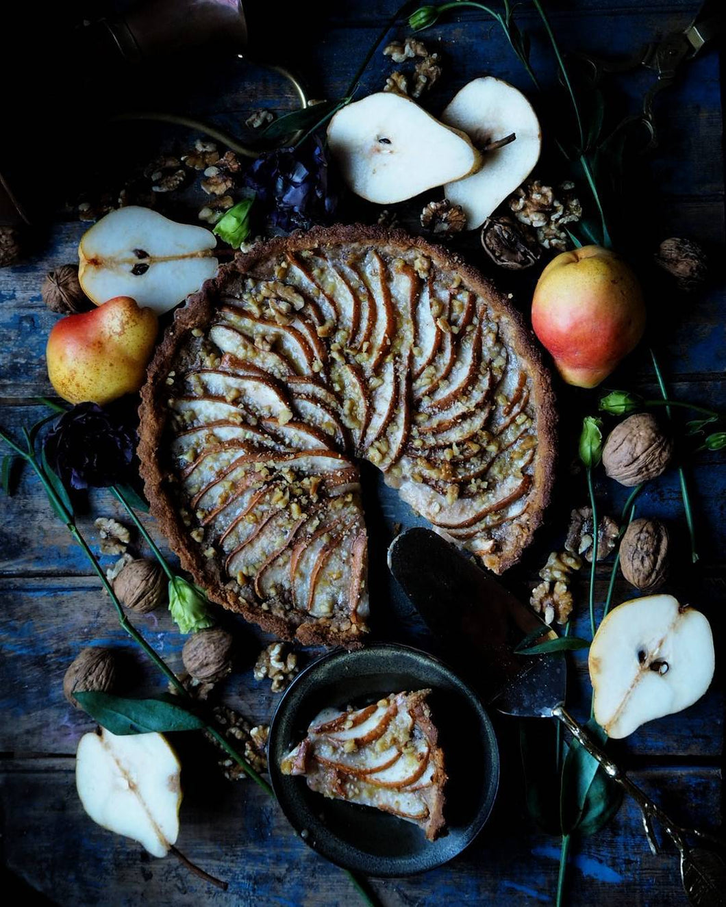 Pear Walnut and Marzipan Tart